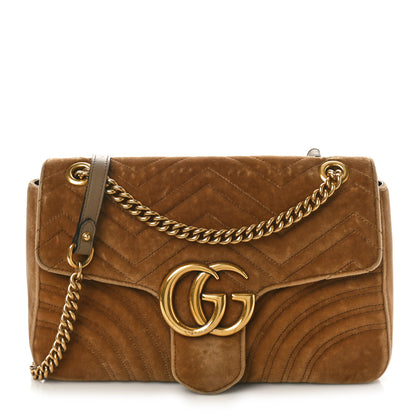 Gucci Velvet Matelasse Medium GG Marmont Shoulder Bag Taupe 1 of 9