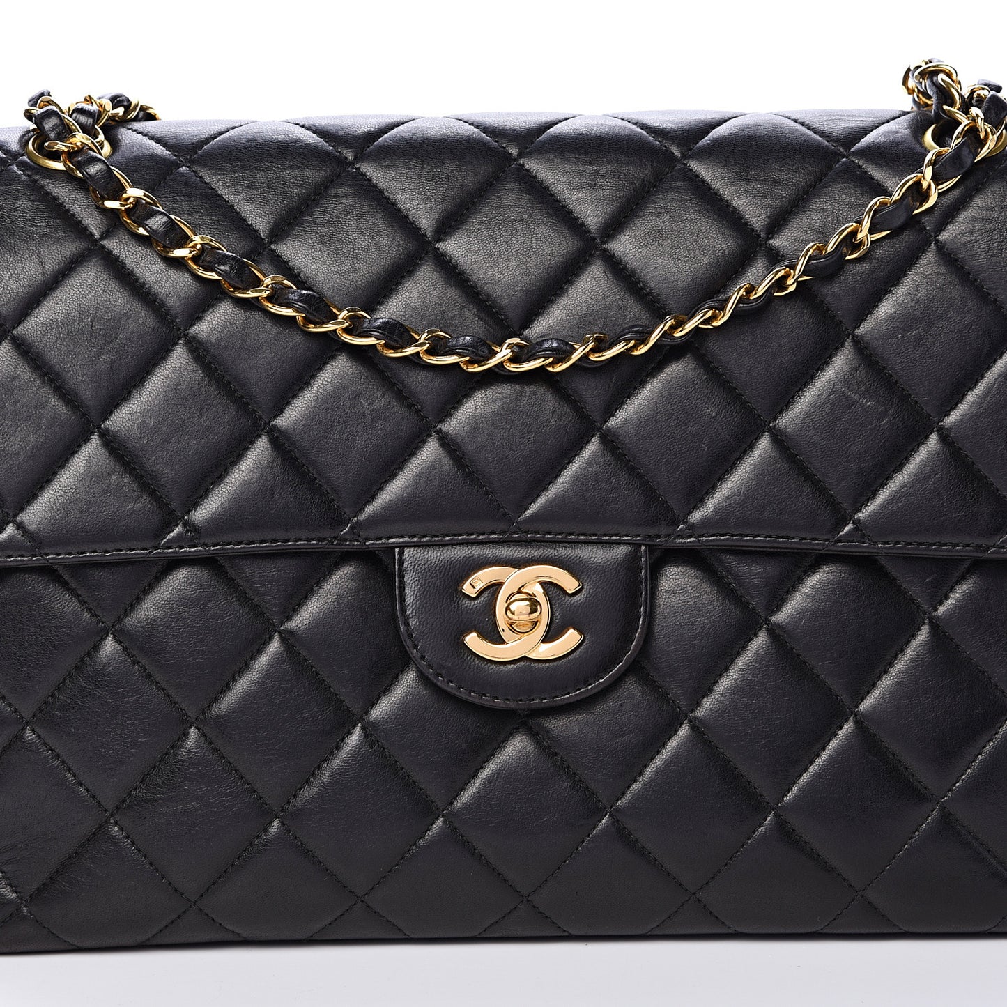 Lambskin Quilted Jumbo Double Sided Flap Black