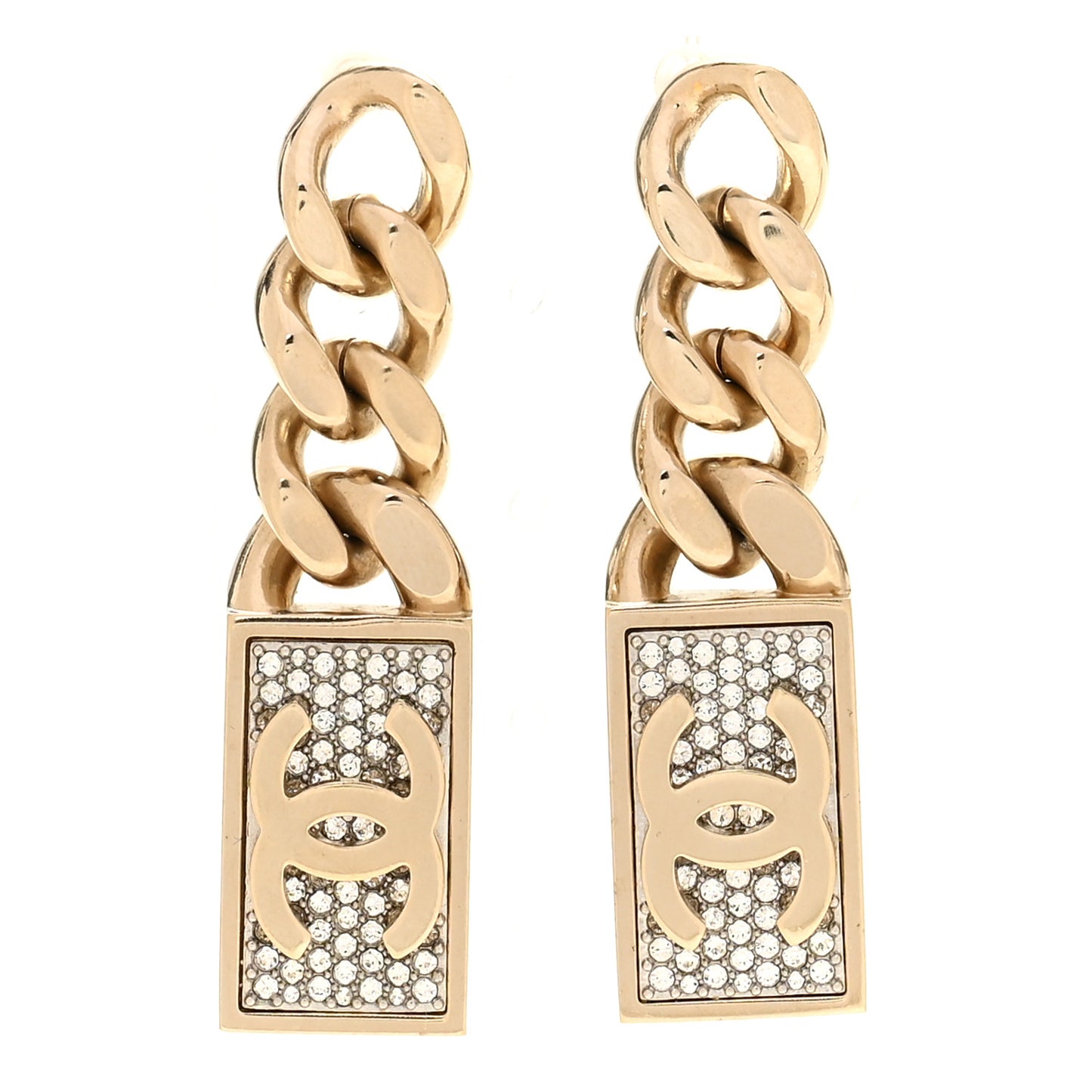 Crystal Dog Tag Charm Earrings Gold