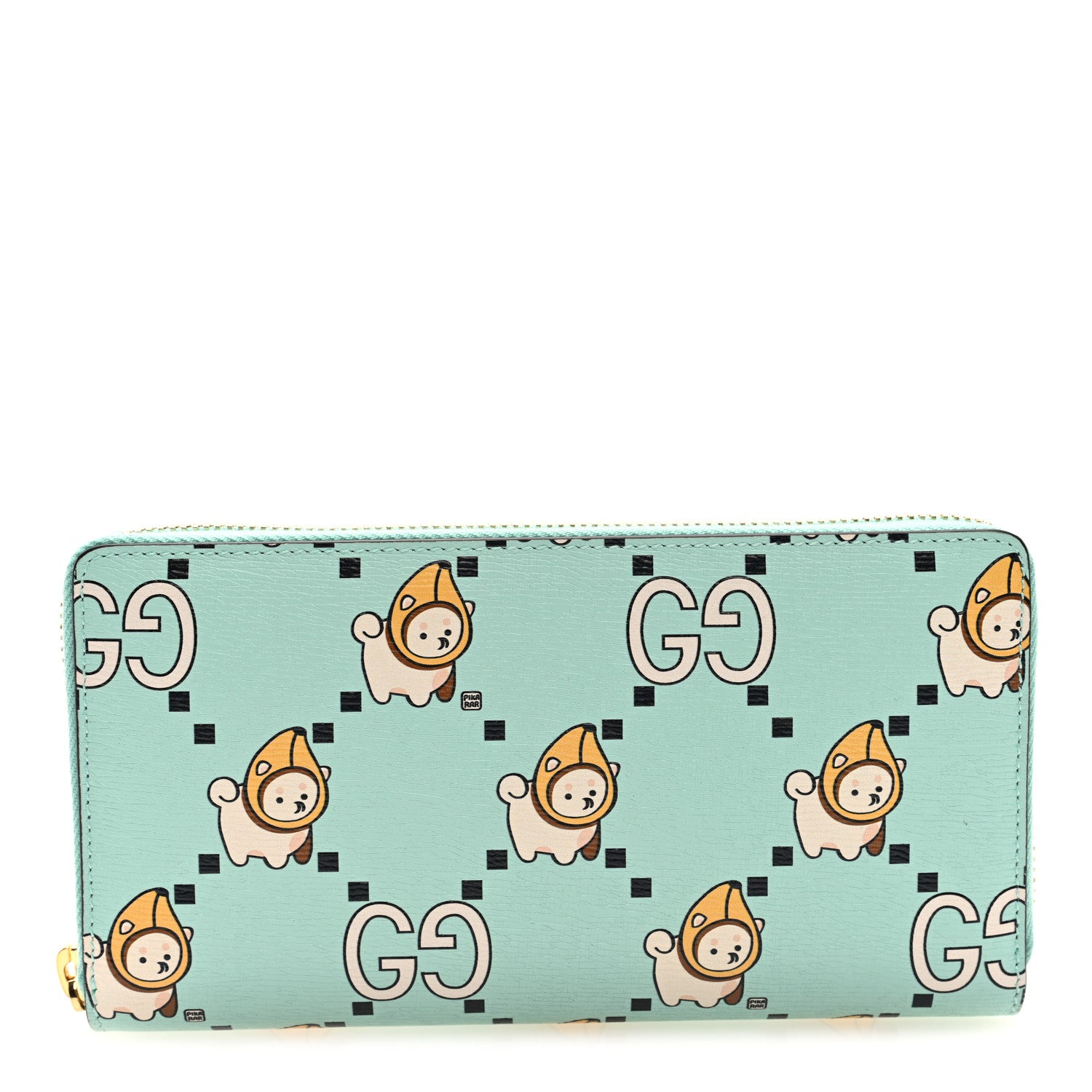 Gucci X PIKARAR Textured Dollar Calfskin Animal Print Zip Around Wallet Green 1 of 6
