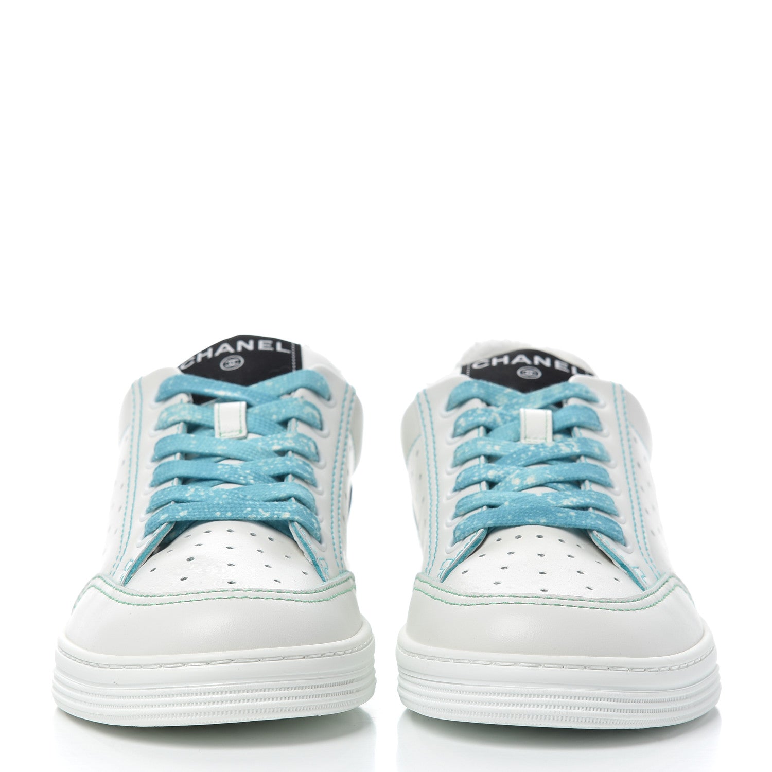 Chanel Calfskin Womens Logo Sneakers 37 White Blue 2 of 9