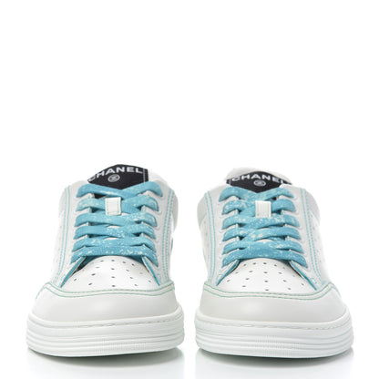 Chanel Calfskin Womens Logo Sneakers 37 White Blue 2 of 9