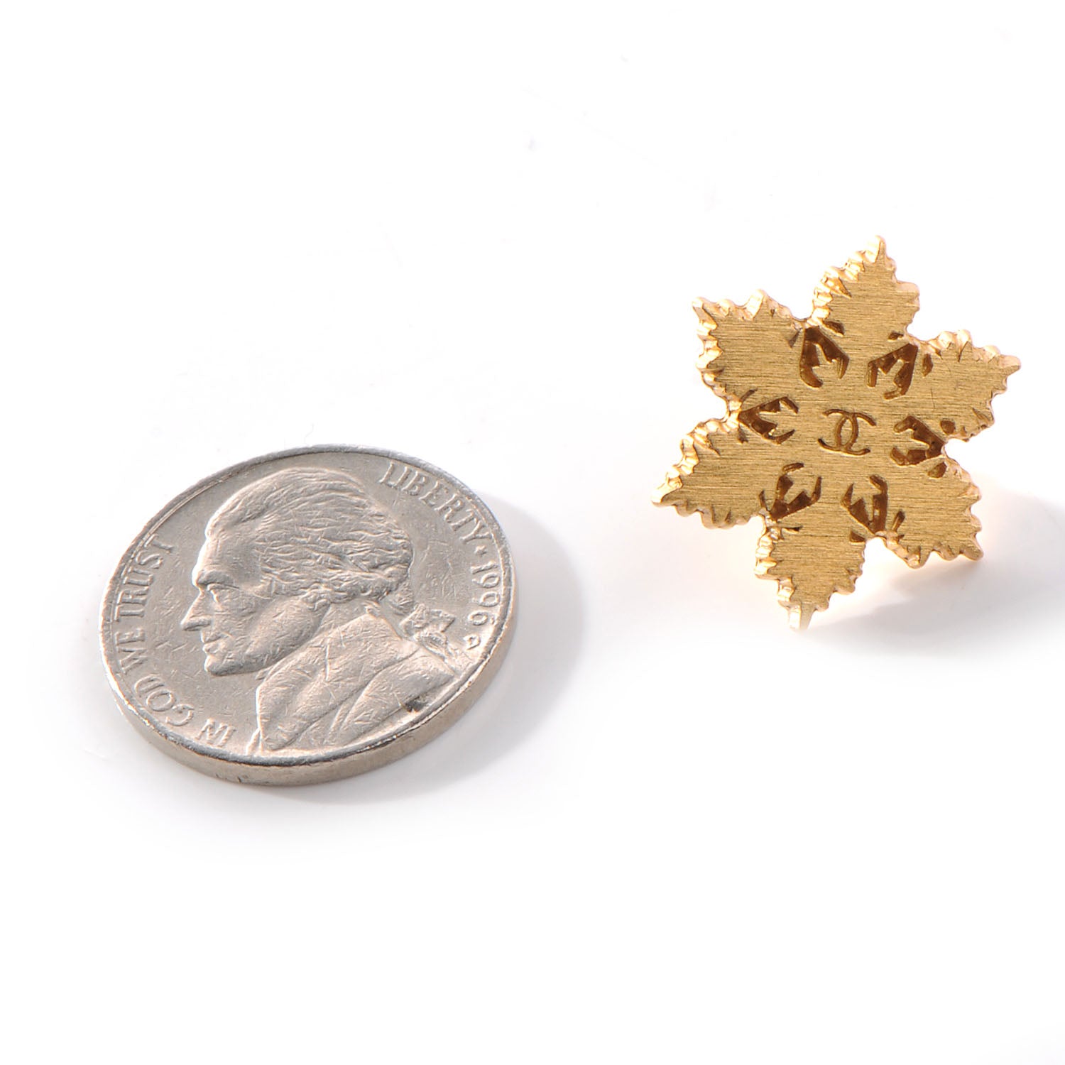 Chanel CC Snowflake Pierced Earrings Gold 2 of 5