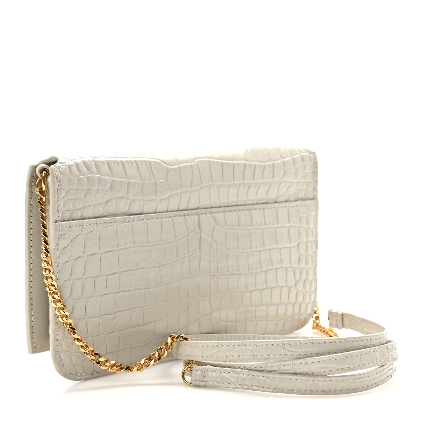 Crocodile Embossed Monogram Phone Holder Crossbody Blanc Vintage