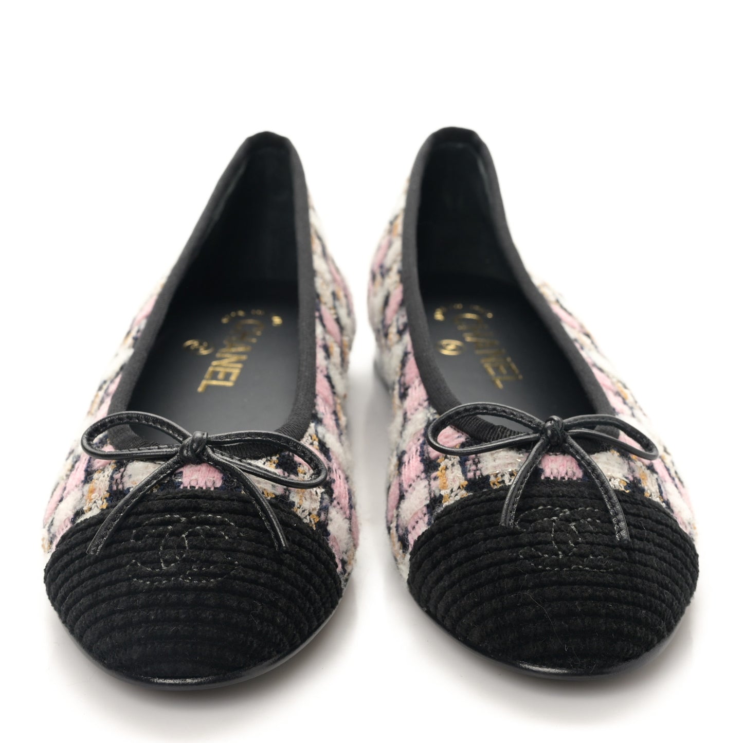 Wool Cotton Tweed Corduroy Cap Toe Ballerina Flats 38 Black Multicolor