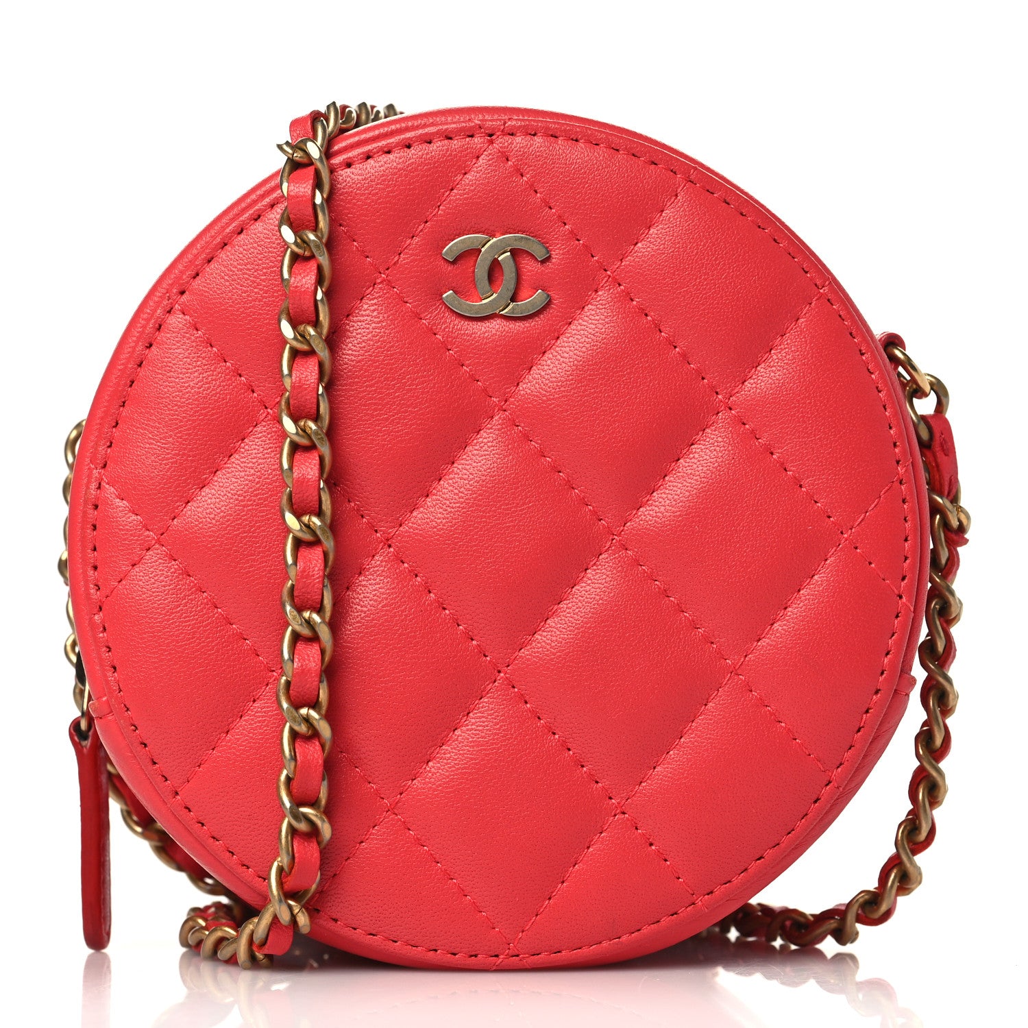 Chanel Lambskin Quilted Round Clutch With Chain Red 1 of 9