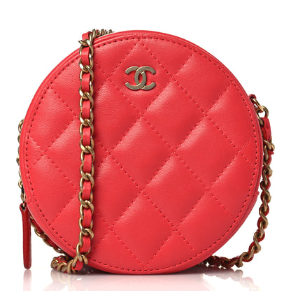 Chanel Lambskin Quilted Round Clutch With Chain Red 1 of 9
