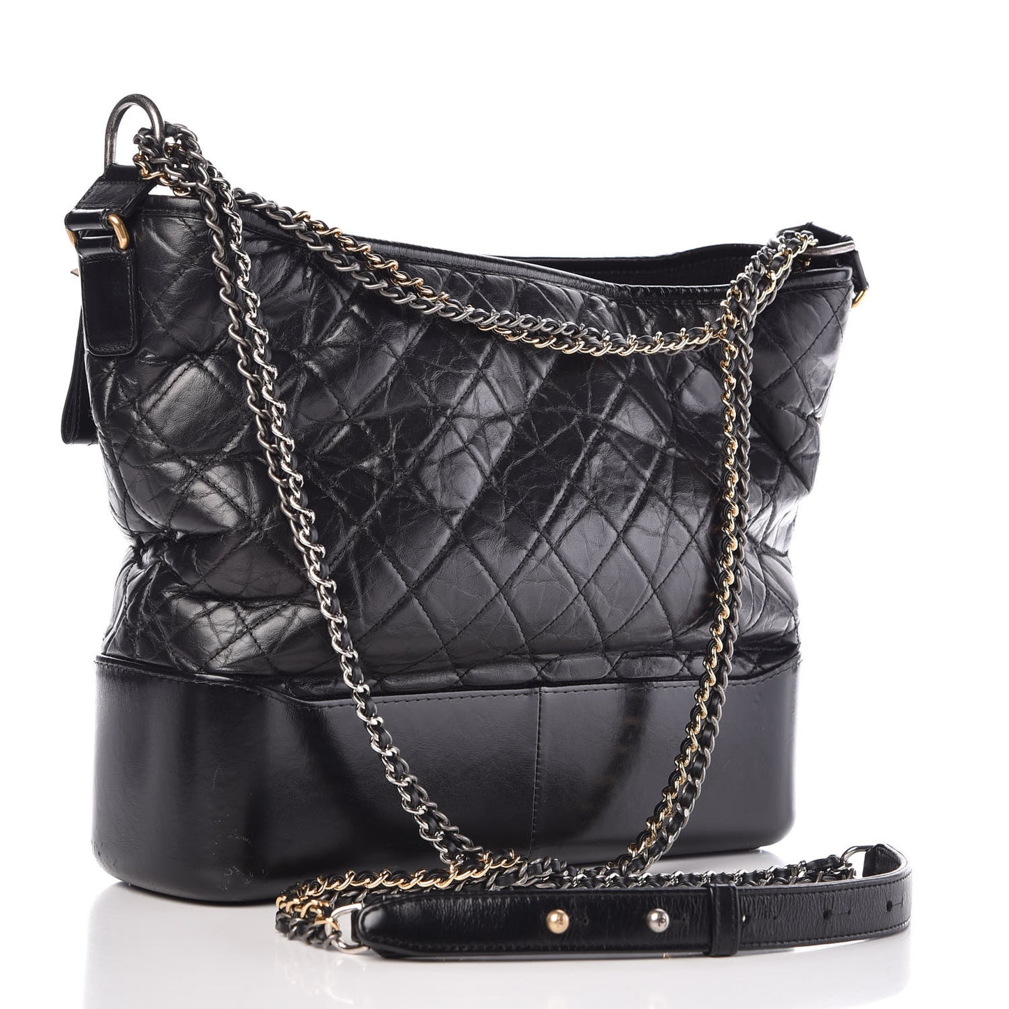 Aged Calfskin Quilted Large Gabrielle Hobo Black