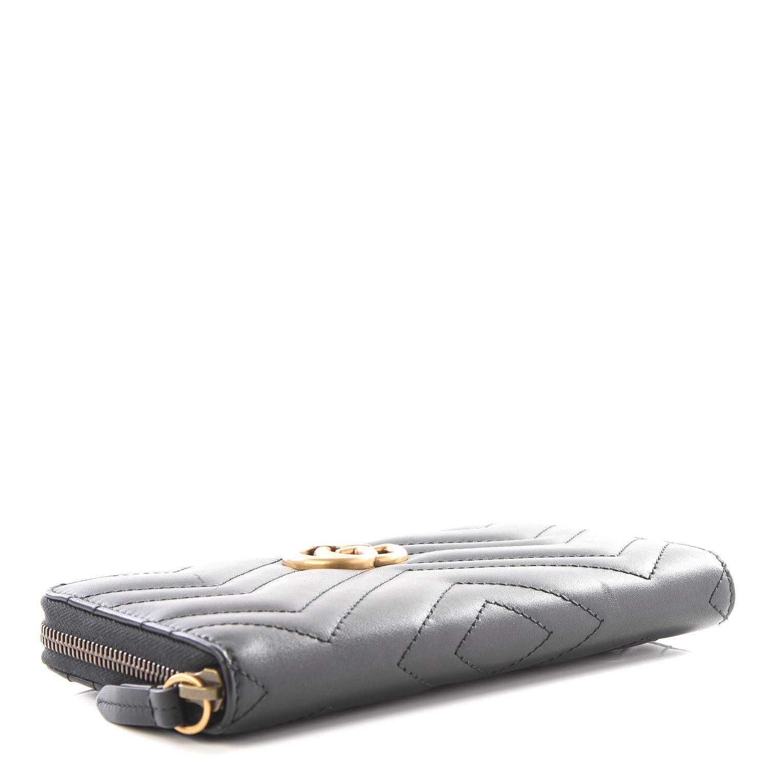 Gucci Calfskin Matelasse GG Marmont Zip Around Wallet Black 3 of 11