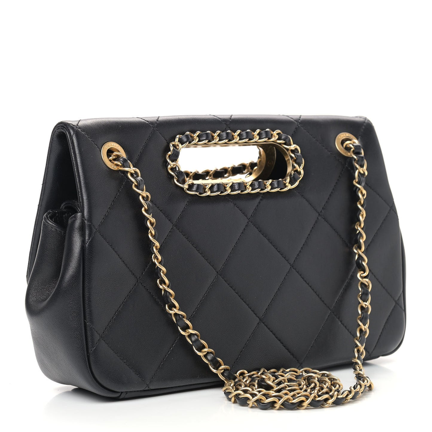 Lambskin Small Chain Handle Flap Bag Black