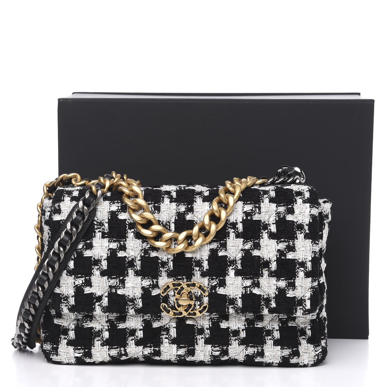 Chanel Tweed Quilted Large 19 Flap Black Ecru White 11 of 11