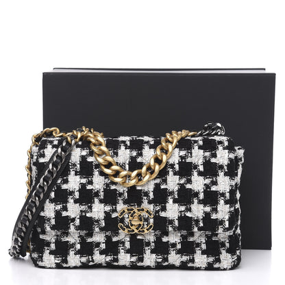 Chanel Tweed Quilted Large 19 Flap Black Ecru White 11 of 11