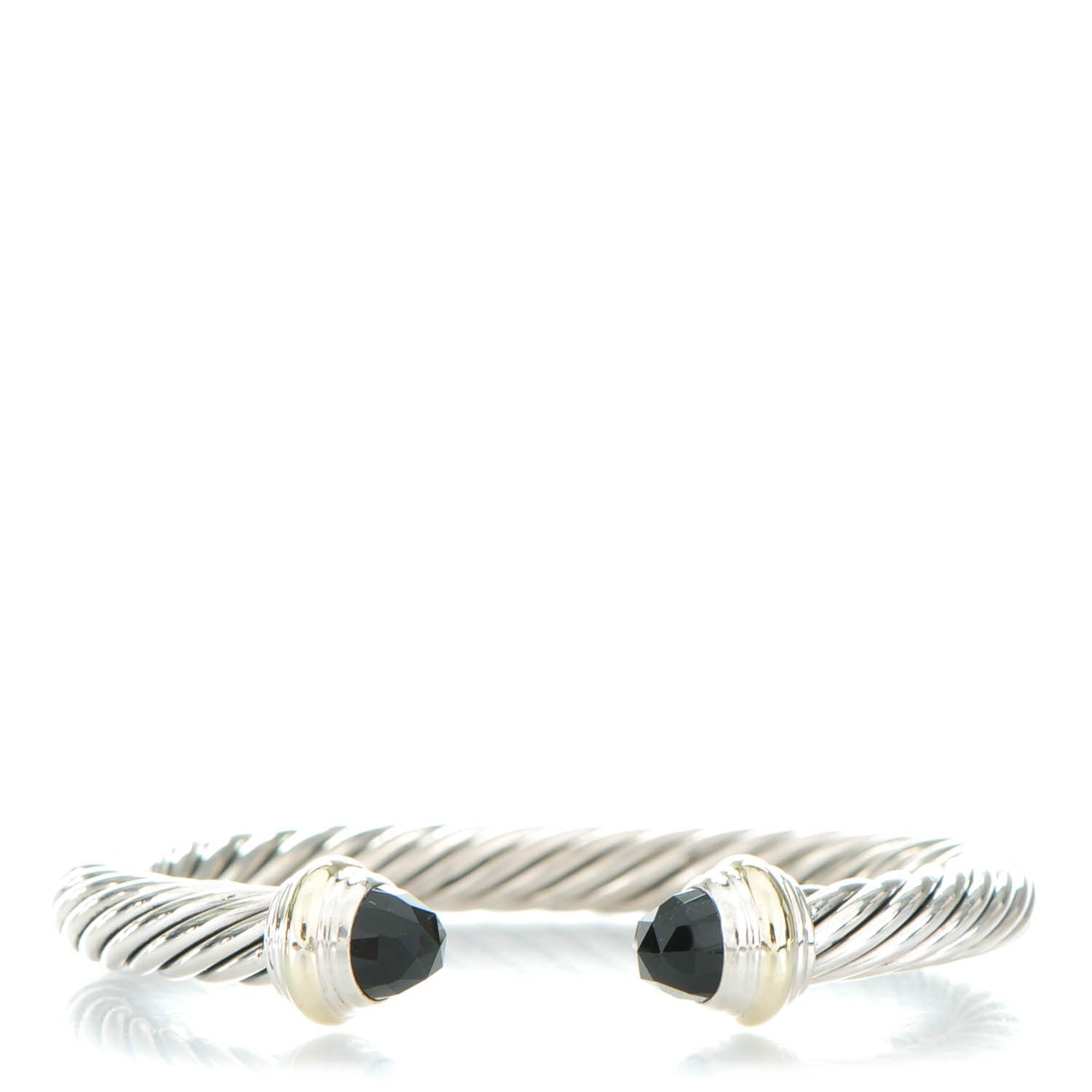 David Yurman Sterling Silver 14K Yellow Gold Black Onyx 7mm Cable Classics Bracelet 1 of 6