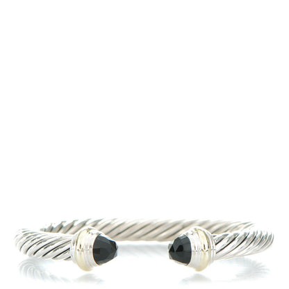David Yurman Sterling Silver 14K Yellow Gold Black Onyx 7mm Cable Classics Bracelet 1 of 6