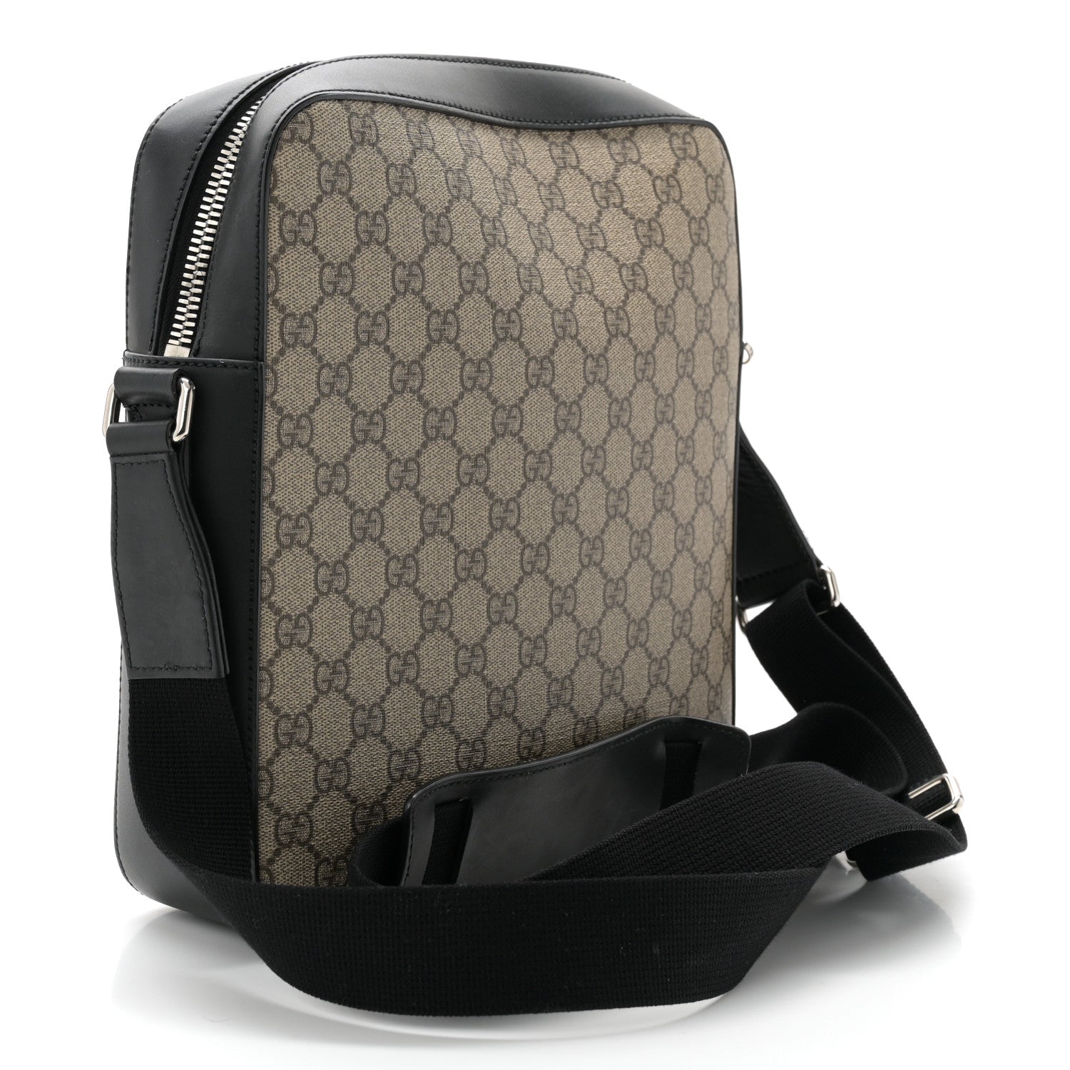 Gucci GG Supreme Monogram Flat Messenger Bag Beige Black New Acero 3 of 10