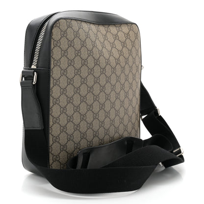 Gucci GG Supreme Monogram Flat Messenger Bag Beige Black New Acero 3 of 10