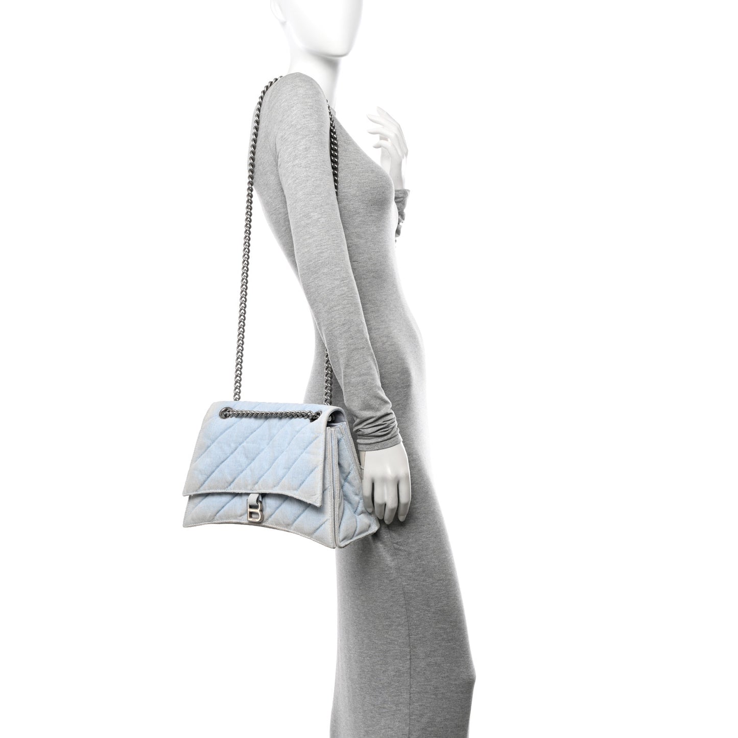 Crushed Washed Denim Quilted Medium Crush Chain Bag Pale Blue