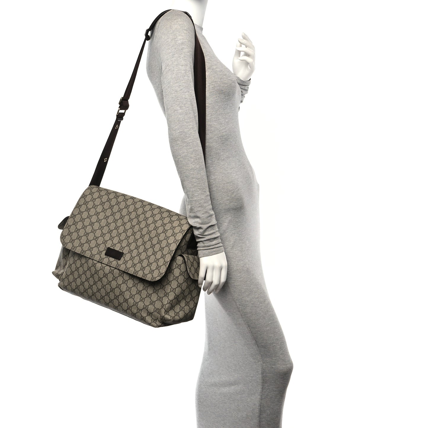 GG Plus Monogram Messenger Diaper Bag Dark Brown