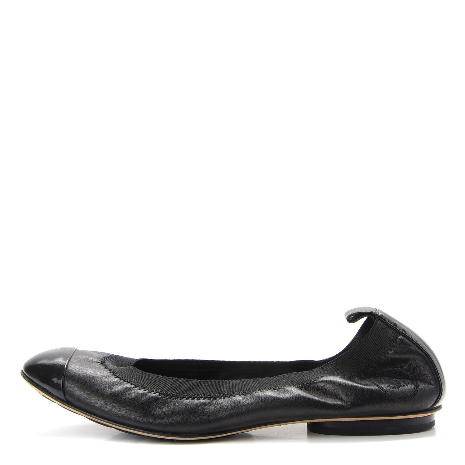 Chanel Lambskin Patent CC Elastic Cap Toe Ballerina Flats 36 Black 1 of 9