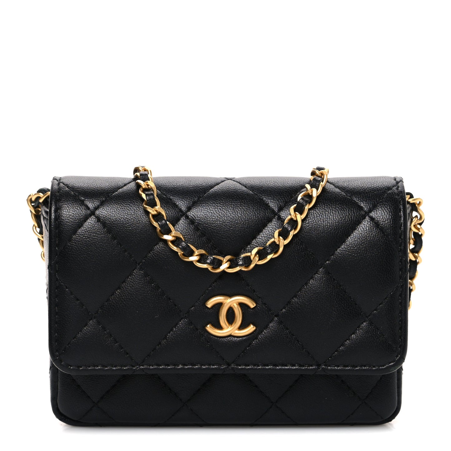 Lambskin Enamel Quilted Coco Hearts Clutch With Chain Black