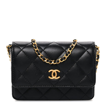 Chanel Lambskin Enamel Quilted Coco Hearts Clutch With Chain Black 1 of 11