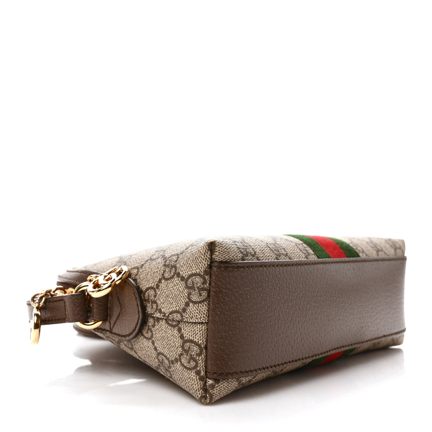 Gucci GG Supreme Monogram Textured Dollar Calfskin Web Small Ophidia Dome Shoulder Bag Beige Ebony New Acero 3 of 11