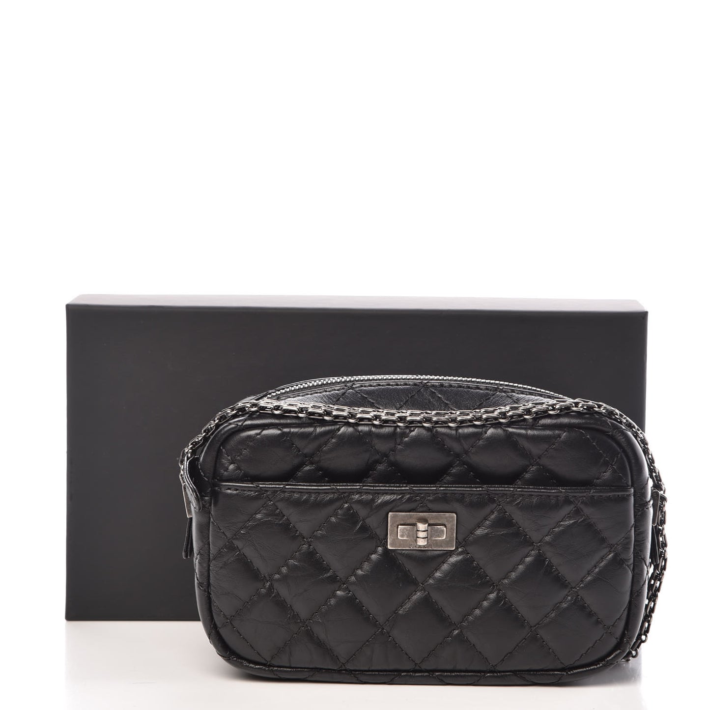 Aged Calfskin Quilted Mini Reissue Camera Case Black