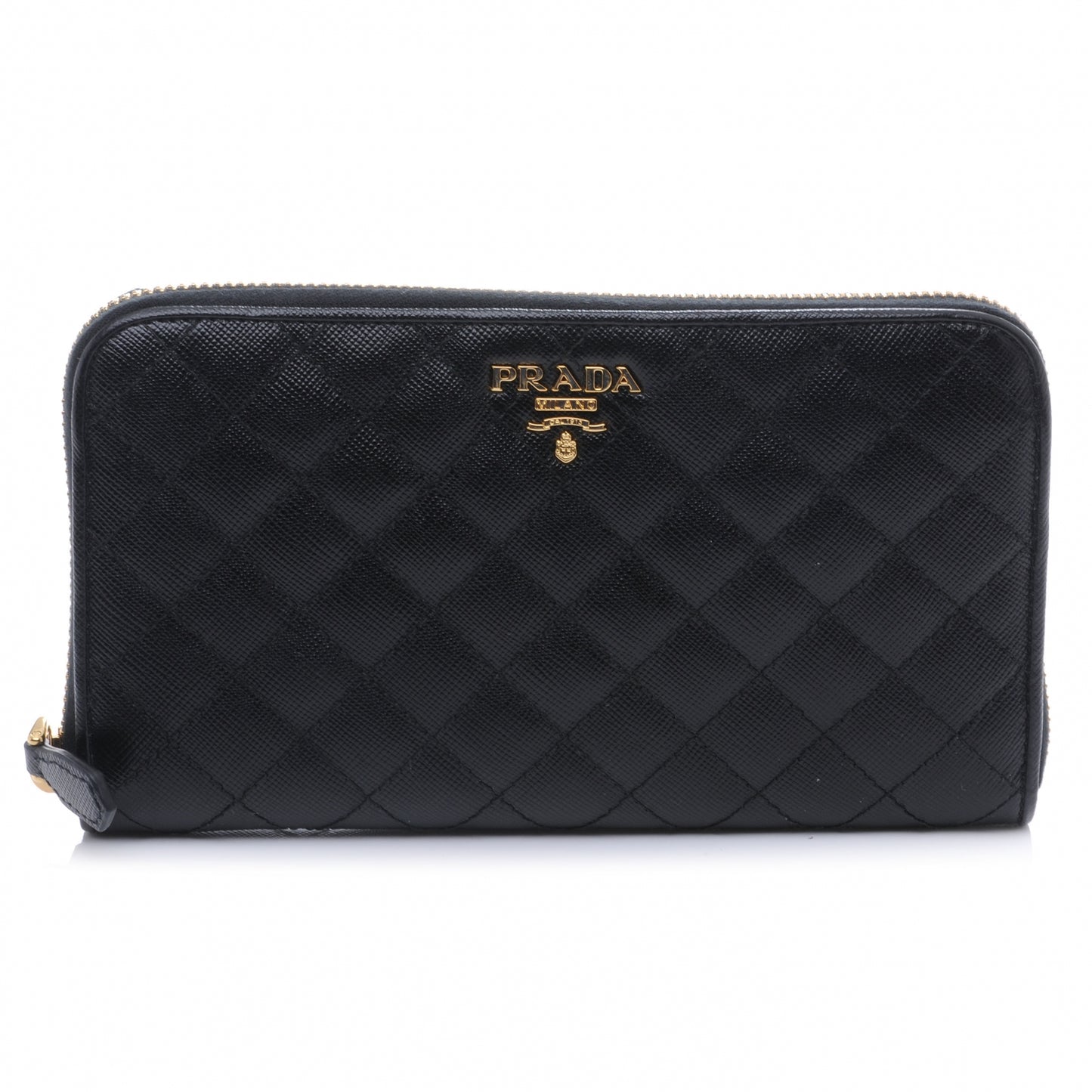 Saffiano Quilted Zip Around Wallet Nero Black