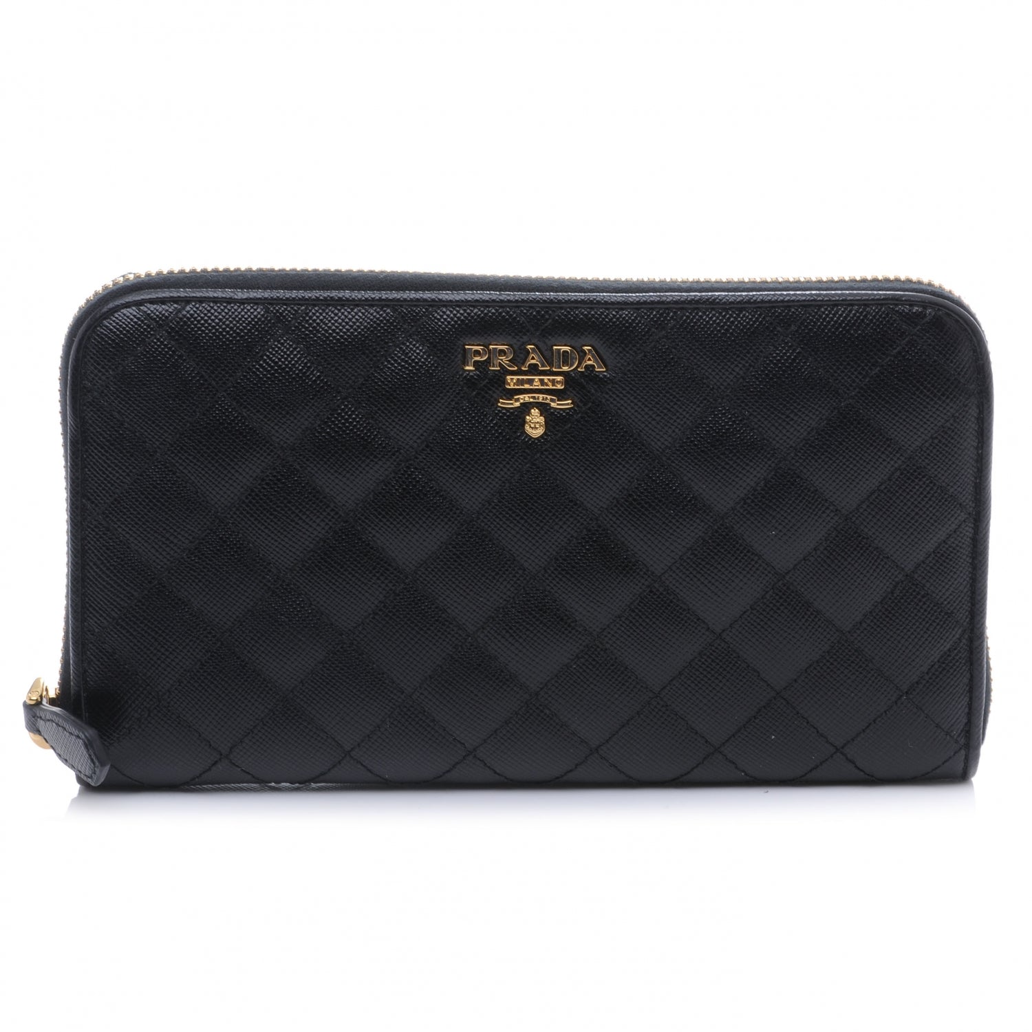 Prada Saffiano Quilted Zip Around Wallet Nero Black 1 of 9