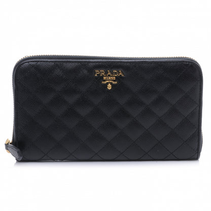 Prada Saffiano Quilted Zip Around Wallet Nero Black 1 of 9