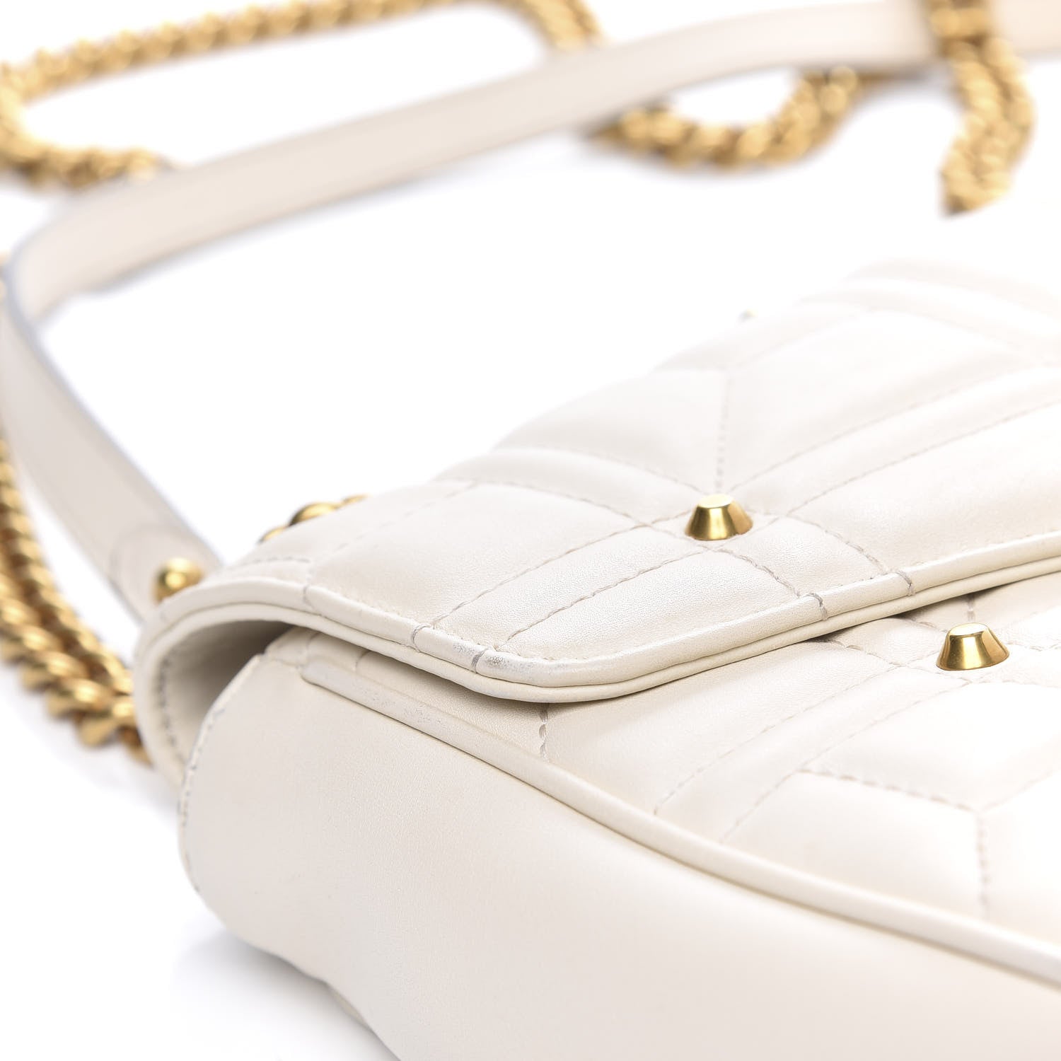 Gucci Calfskin Matelasse Studded Medium GG Marmont Shoulder Bag White 15 of 18