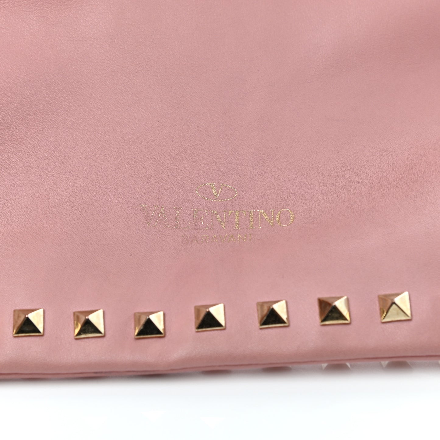 Vitello Large Rockstud Zip Wristlet Pouch Pop Gardenia