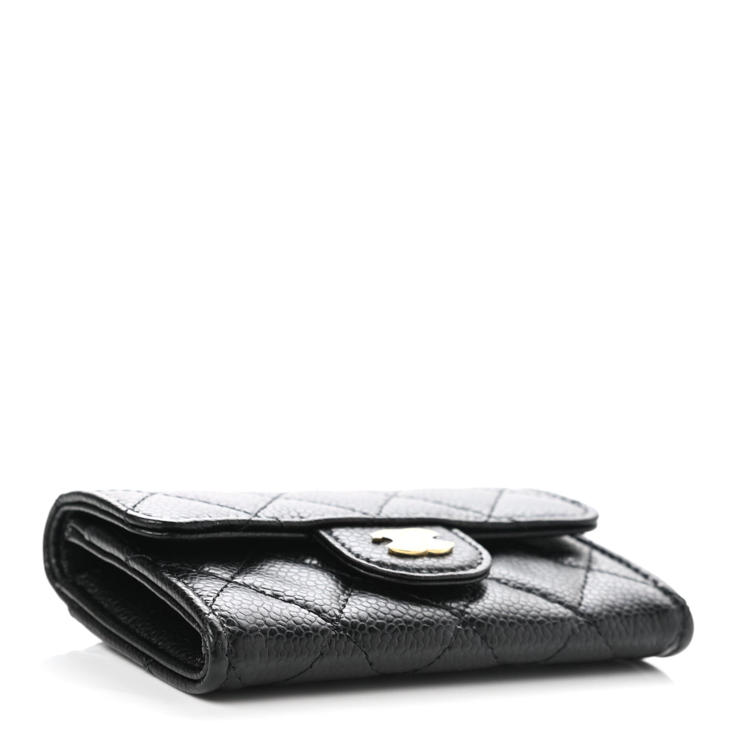 Caviar Quilted Flap Card Holder Wallet Black