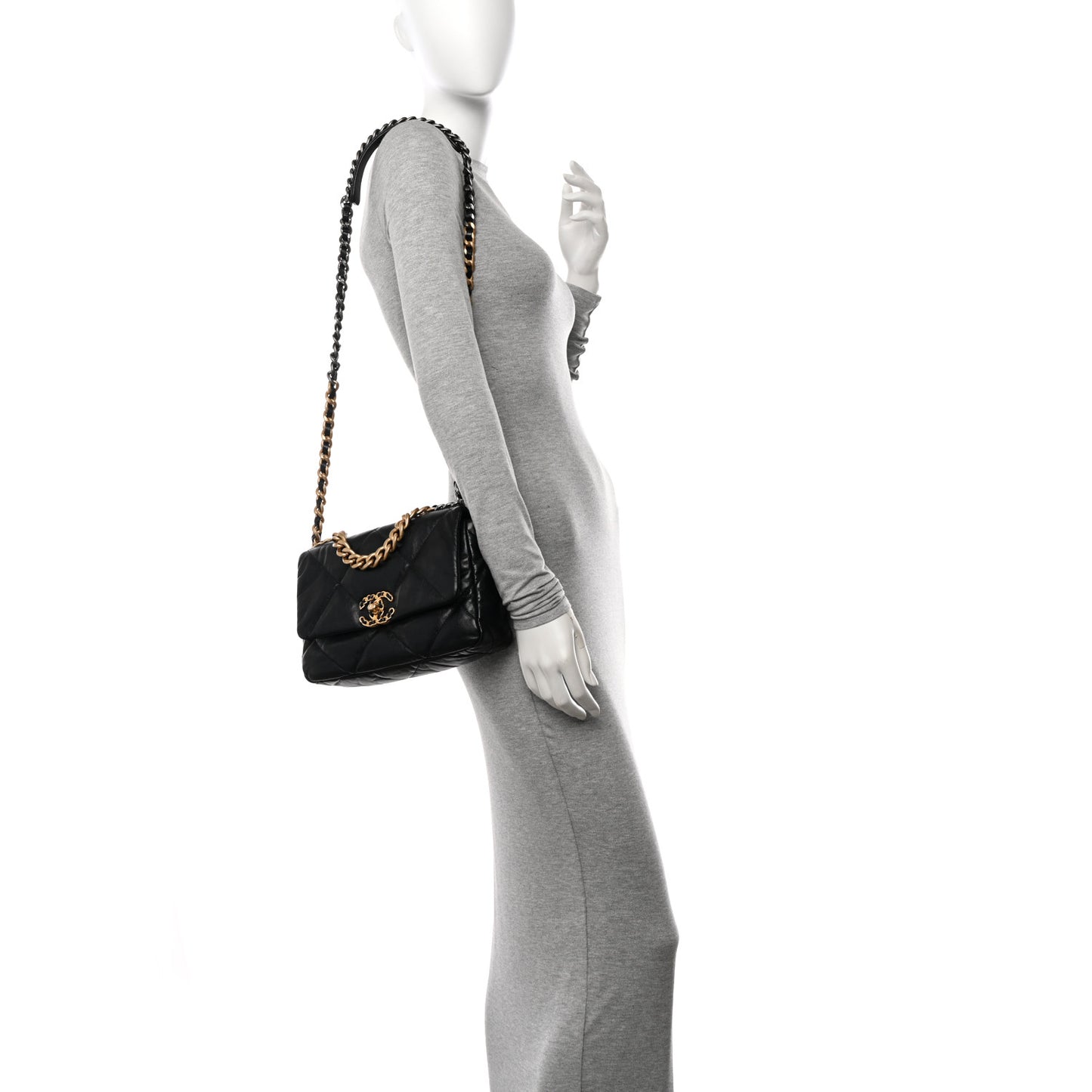 Shiny Goatskin Quilted Medium Chanel 19 Flap Black