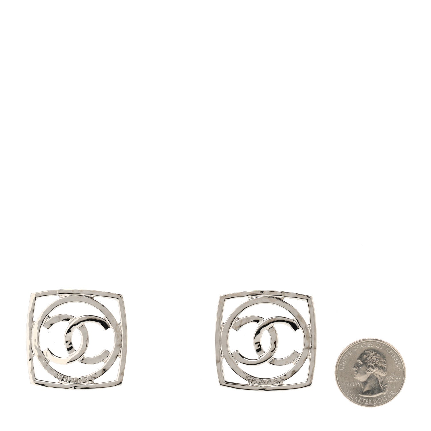 Chanel Metal Square CC Earrings Silver 2 of 4