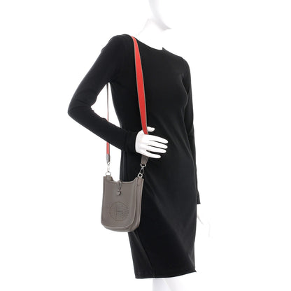 Hermes Taurillon Clemence Amazone Evelyne TPM Etain Rouge Casaque 2 of 9