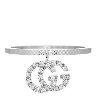 Gucci 18K White Gold Diamond GG Running Charm Ring 51 5.75 1 of 6