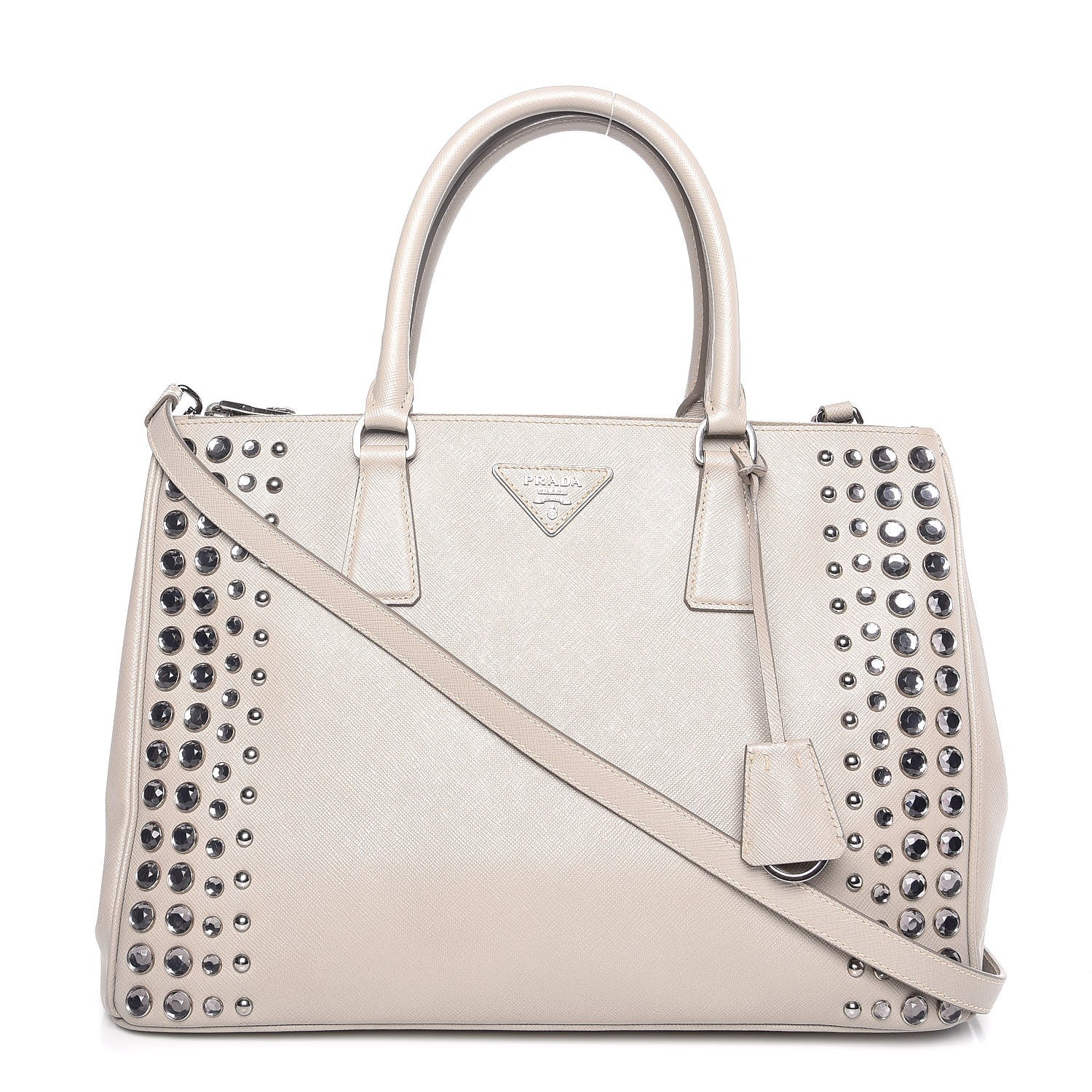 Prada Saffiano Lux Studded Crystal Medium Galleria Double Zip Tote Talco 1 of 12