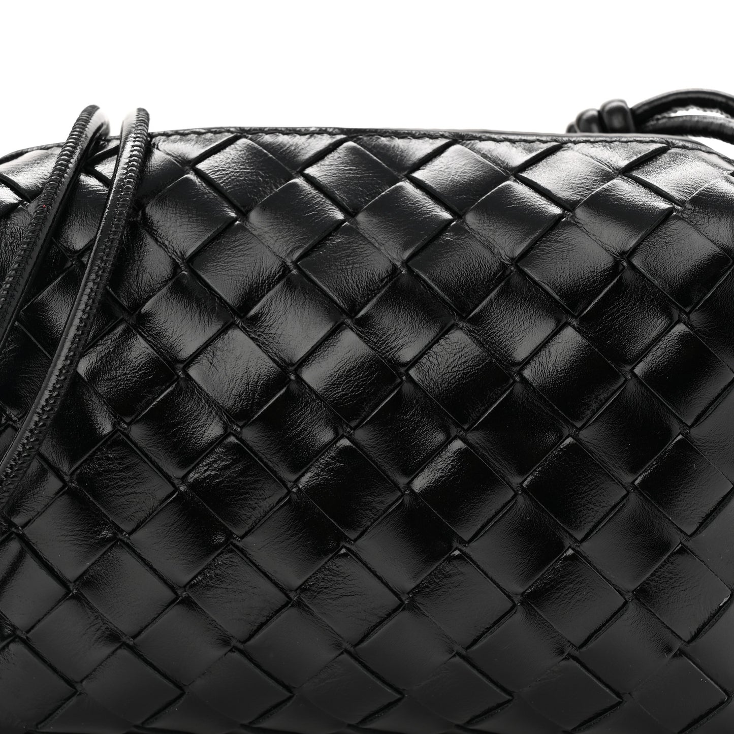Polished Nappa Intrecciato Knot Mini Loop Camera Bag Black
