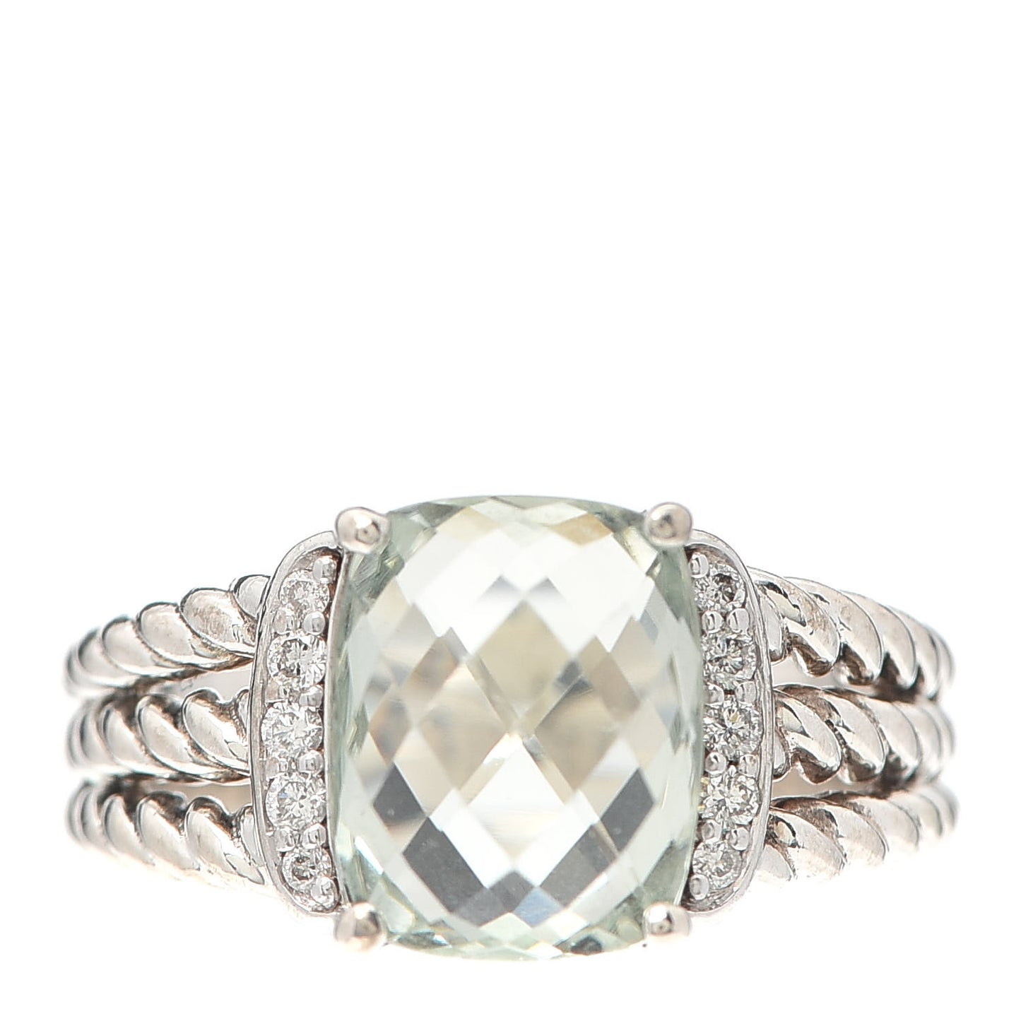 Sterling Silver Diamond Prasiolite 10mm Petite Wheaton Ring 52 6