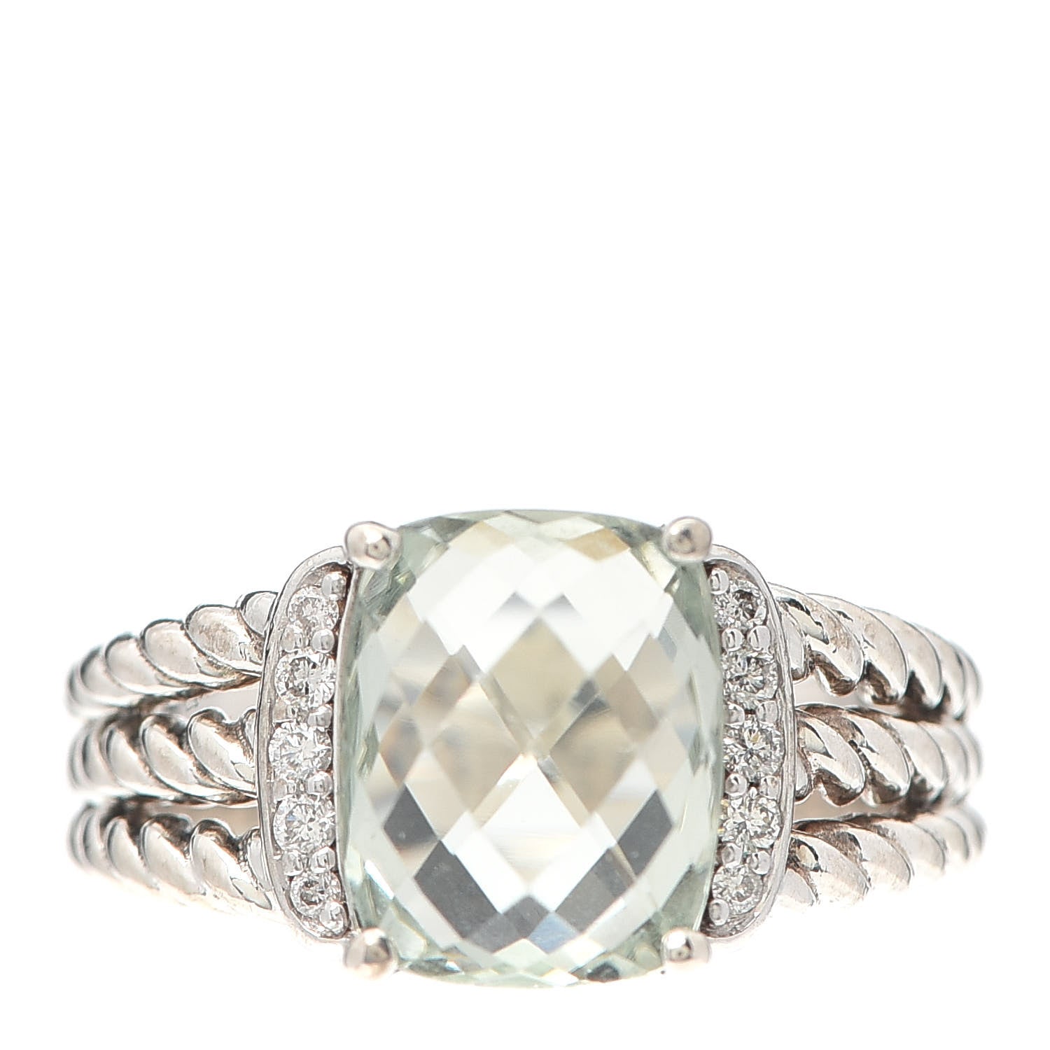 David Yurman Sterling Silver Diamond Prasiolite 10mm Petite Wheaton Ring 52 6 1 of 4