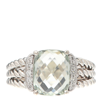 David Yurman Sterling Silver Diamond Prasiolite 10mm Petite Wheaton Ring 52 6 1 of 4