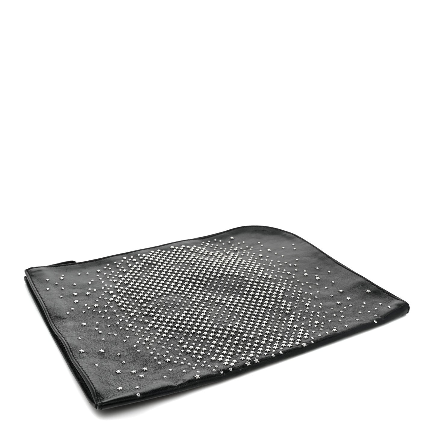 Calfskin Studded Skull Zipped Pouch Black
