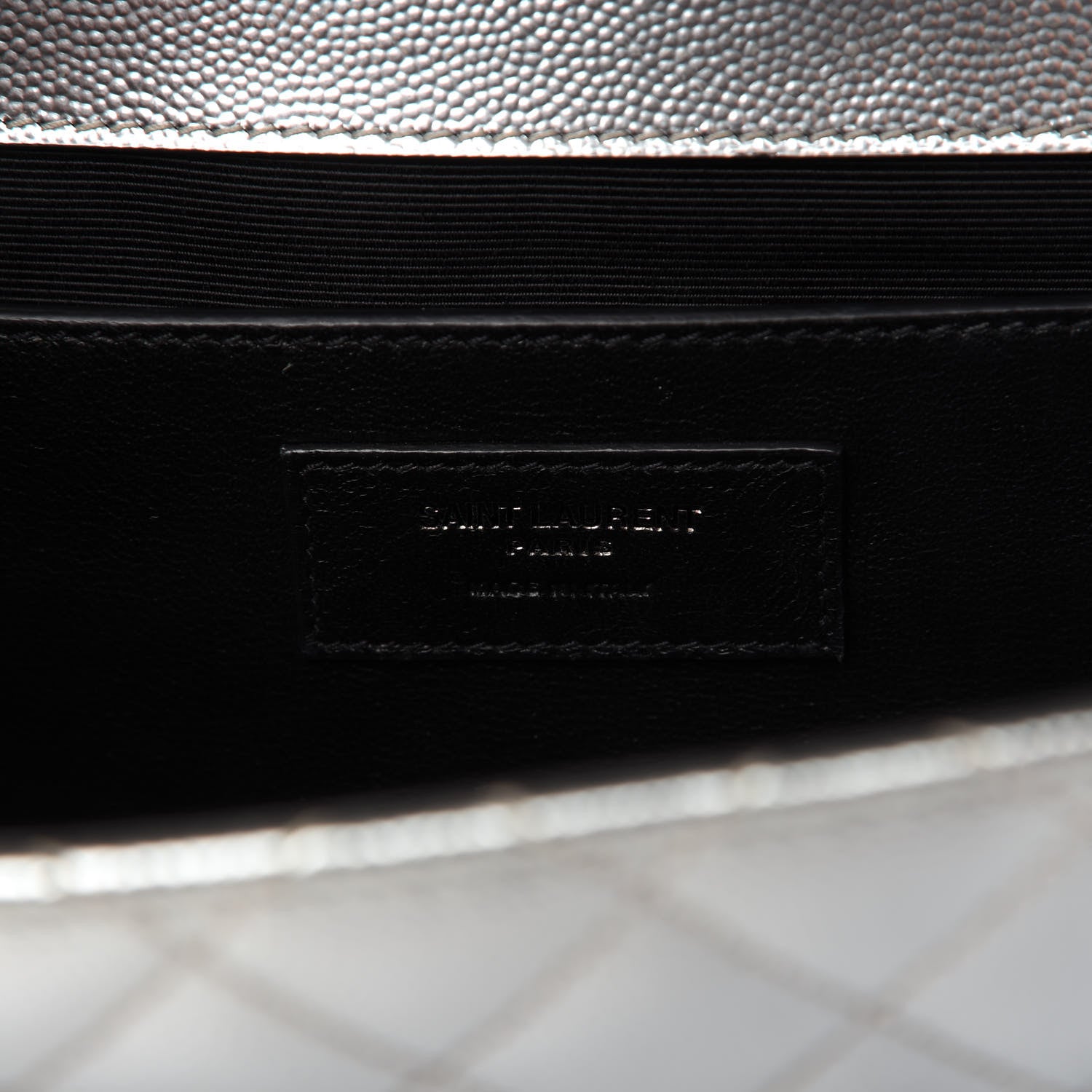Saint Laurent Metallic Grain De Poudre Textured Mixed Matelasse Triquilt Medium Monogram Satchel Silver 8 of 9