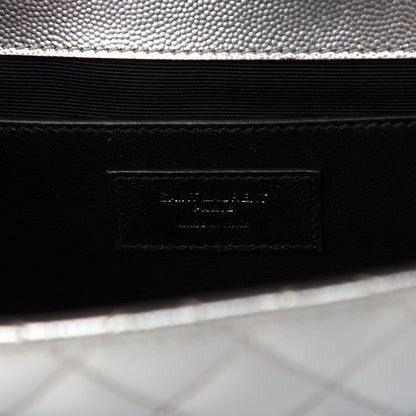 Saint Laurent Metallic Grain De Poudre Textured Mixed Matelasse Triquilt Medium Monogram Satchel Silver 8 of 9