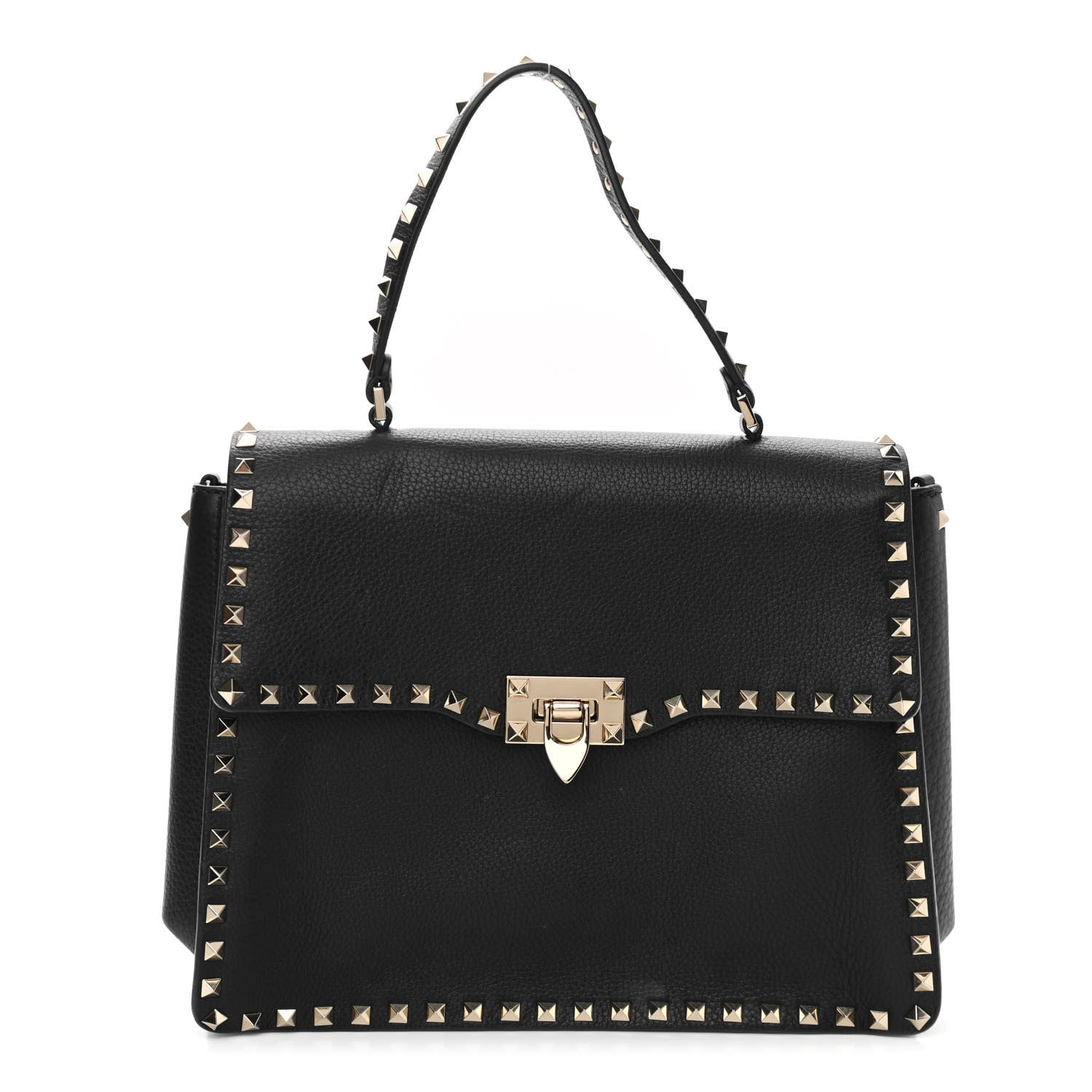 Valentino Garavani Grained Calfskin Rockstud Top Handle Flap Shoulder Bag Black 1 of 10