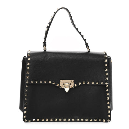 Valentino Garavani Grained Calfskin Rockstud Top Handle Flap Shoulder Bag Black 1 of 10