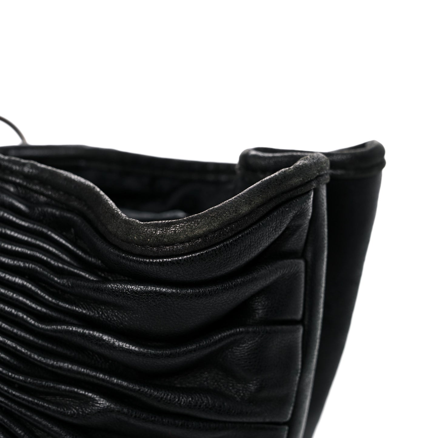 Lambskin Plisse Pleated Basket Tote Bag Black