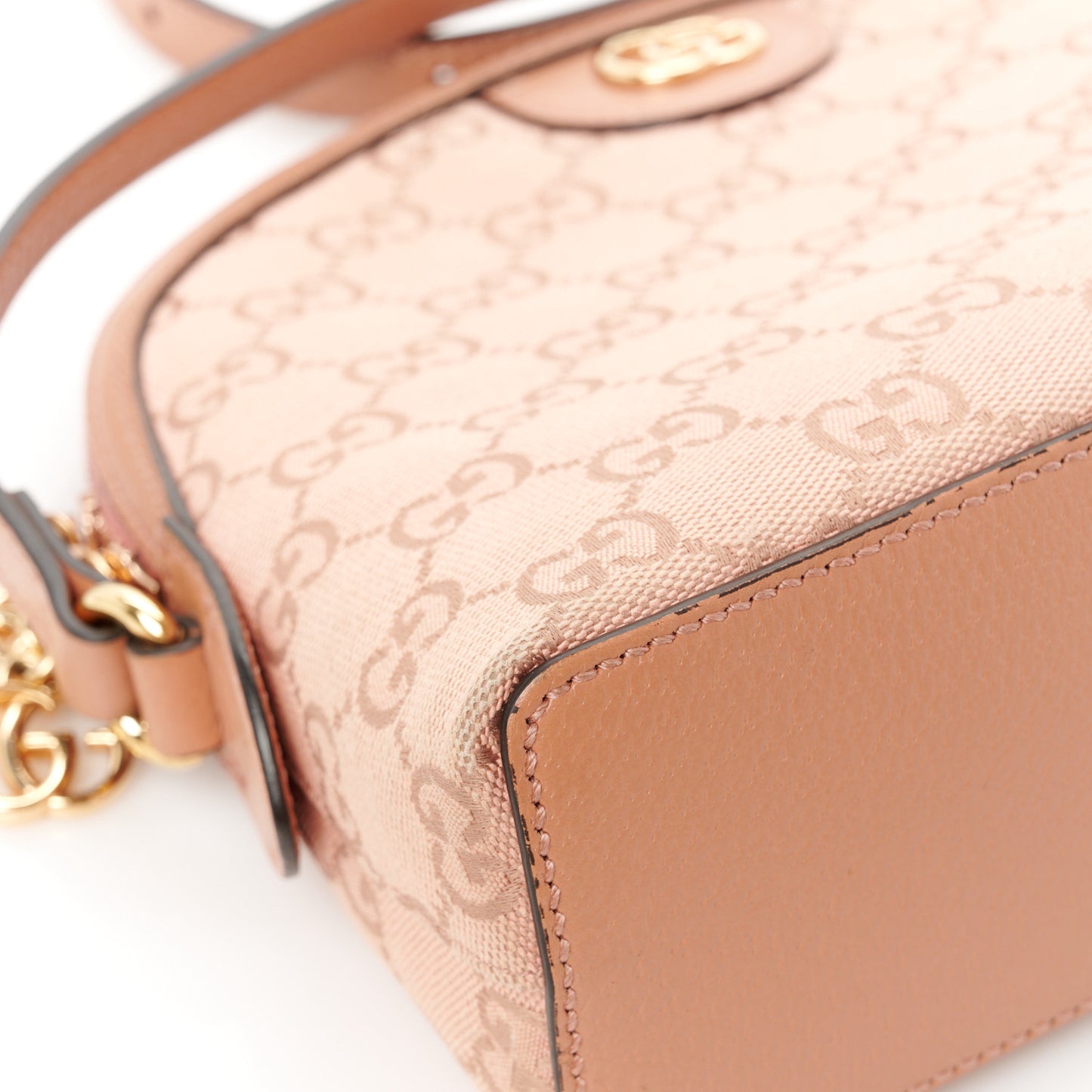 Monogram Textured Dollar Calfskin Small Ophidia Dome Shoulder Bag Cloche Rose Pink