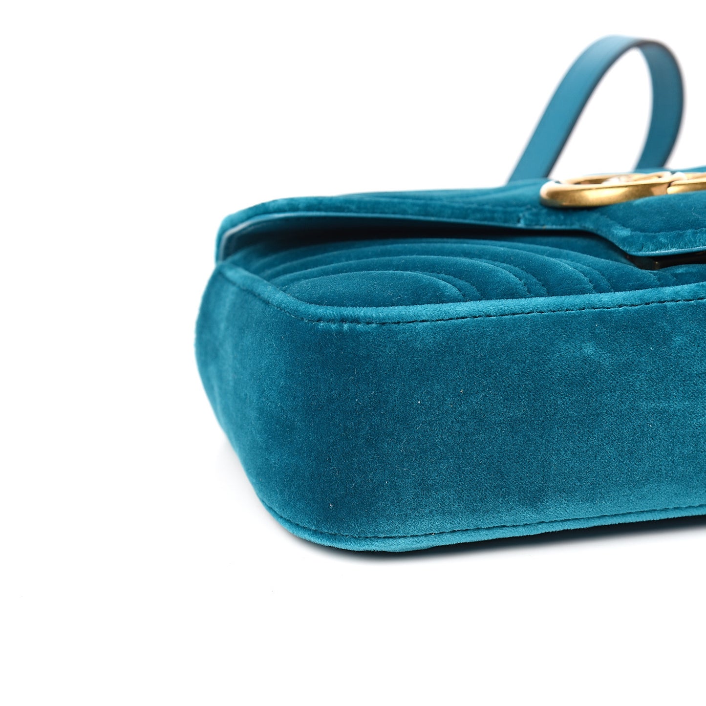 Velvet Matelasse Mini GG Marmont Shoulder Bag Pavone Cyan